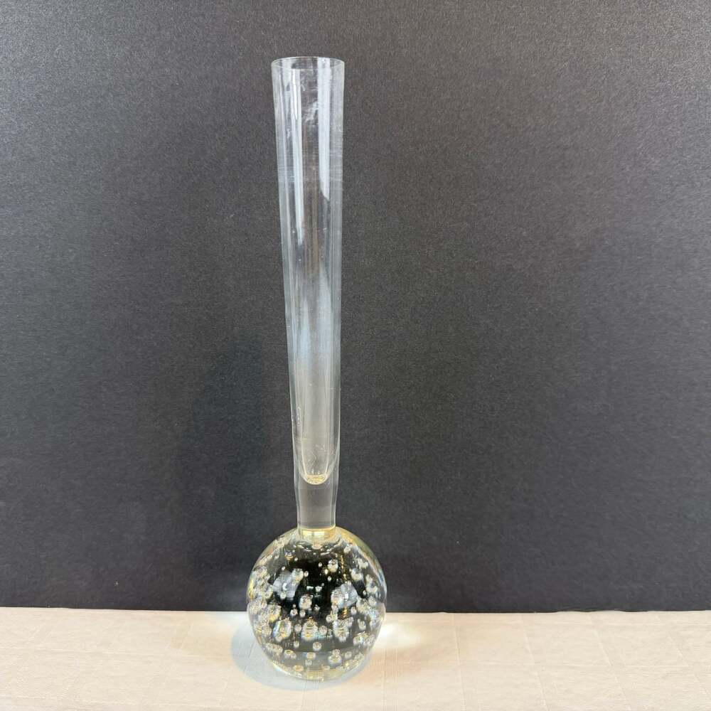 Clear Glass Controlled Bubble Decorative Bud Vase 7.5” tall MCM